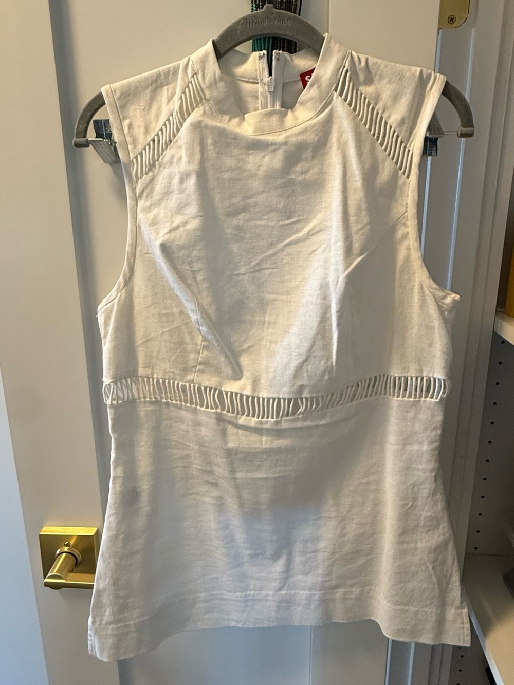 STAUD White Structured Sleeveless Top with High Neck